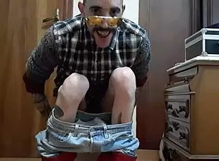 Melvin explores his desires with a big dildo and fake vagina