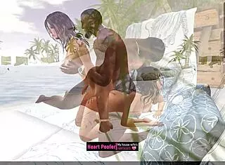 Sweet brown sugar engages in passionate sex behind a dune at the public beach with detailed actions