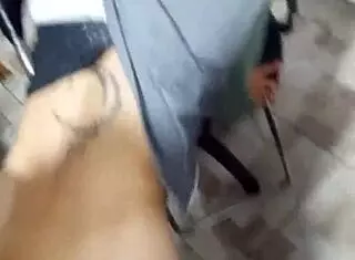 cuckold milf at the bar masturbates while watching old man cumshot