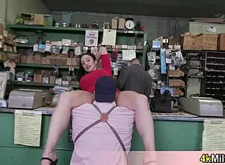 Busty mature housewife gets POV quickie fuck in electronic shop