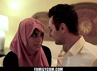 Stepbrother persuades hijab stepsis for intimate encounter