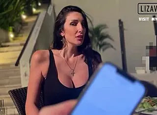 stepmom cums at restaurant table with stepson