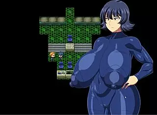 In this hentai game, her tight latex suit hugs huge tits and massive butt