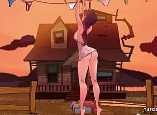 hillbilly guys hanging panties on old clothesline, getting excited over young girl's small panties in their film