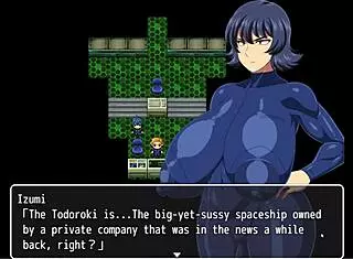 In this hentai game, her tight latex suit hugs huge tits and massive butt
