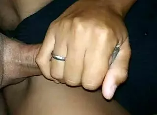 My girlfriend gives me a handjob while friend watches. Cumshot follows!