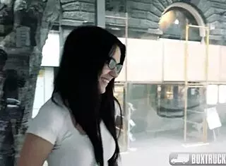 hot bella beretta in glasses gets pounded outdoors during public sex.