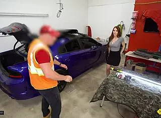 big tits milf fucked by car mechanic in garage