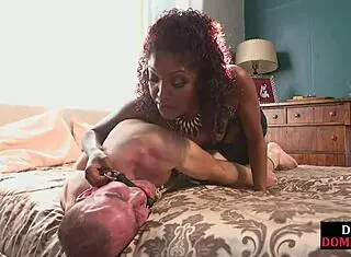 Black femdom pegs sub before riding his cock hard