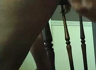 Amateur girl rides big dildo anally with hairy pierced pussy