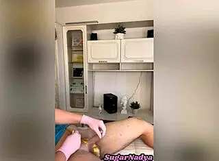 Sugarnadya Removes Hair With Wax Tweezers The Clients Penis And Anus Are Now Smooth