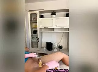 Sugarnadya Removes Hair With Wax Tweezers The Clients Penis And Anus Are Now Smooth