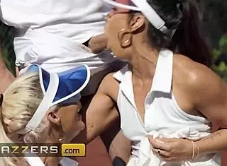 Phoenix & Kelsi share tennis instructor's cock