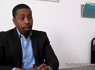 Curvy teen sucks big black cock in classroom uniform