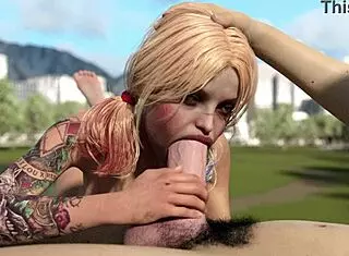 Can Harley Quinn deepthroat this huge white dick?