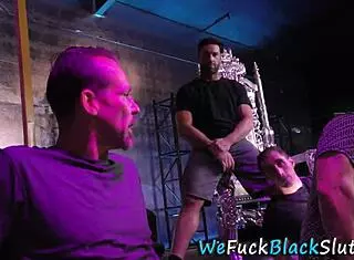 ebony babe covered in cum from blowbang group