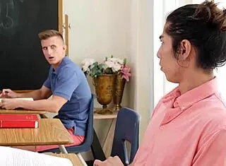 Cute skinny slut bent over for monster cock doggystyle and facial