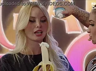 Horny beauties compete in deep throat challenge.