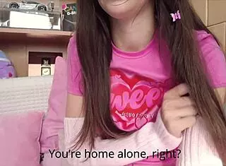 Stepdaughter Engages In Dirty Lesbian Game With Stranger For Creampie In Room