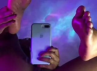 Pretty Brunette Masturbates With Vibrator And Footjob On Black Pussy