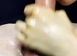 Oiled handjob on tits leads to him busting huge nut 💦😏