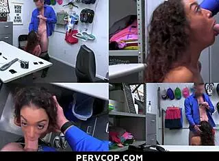 cute ebony teen caught stealing fuck doll 😏 pervcop punishes with blowjob in garage