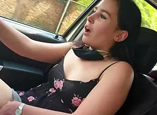 Masturbating while driving in public, flashing pussy 😏