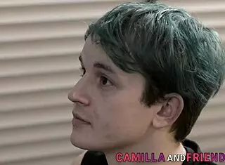 Tgirl Blows and Fucks Ass in Stockings