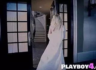 Blonde milf Ashley Mattingly teases in sexy lingerie, revealing big tits during striptease