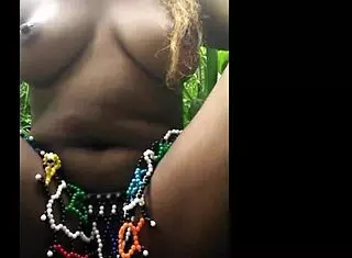 i watch that horny african model finger herself in lingerie outdoors