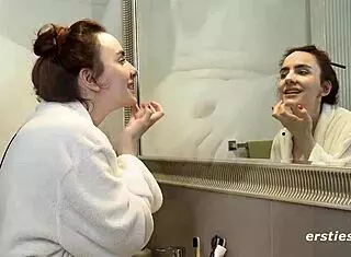 claudia enjoys a dildo in the shower with her natural tits