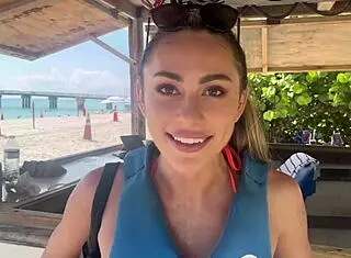 Horny blonde babe gets pussy drilled by bodybuilder on jetski, cum in mouth