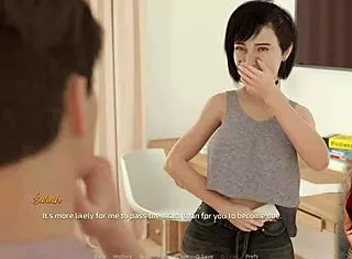 Young Asian gamer girl’s solo play in corset and stockings