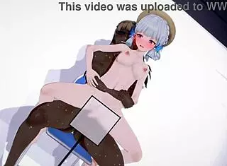 ayaka kamisato in genshin impact motion with damage voice