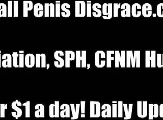 Femdom humiliates tiny cock with pathetic masturbation in pov