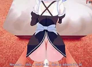 Rem fucks big boobs maid in POV hentai fantasy