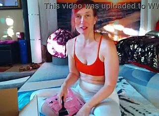 dress try on turns into redhead milf's shaved pussy play.