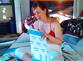 dress try on turns into redhead milf's shaved pussy play.