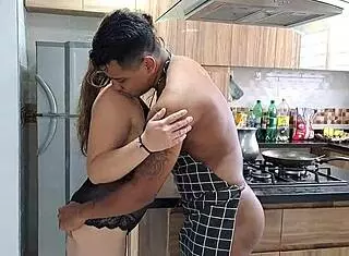 We get horny in the kitchen, I fuck her rich tits