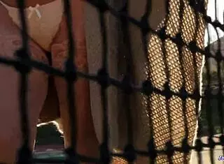 Stockinged milf babe sucks cock outdoors in taboo fantasy