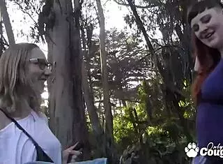 Chunky Lesbians Finger Bang Outdoors in Woods