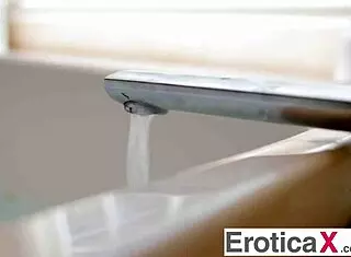 Eroticax Milf with Small Tits Licks Monster Cock in Bathroom Passionate Sex Cumshot