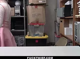 Caught shoplifter Athena Rayne gets drilled in quick session.