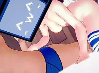 Beautiful woman in bikini has sex on the bed in a cartoon style