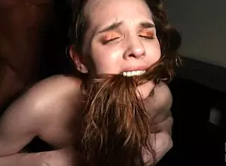 In the all-night session, the pretty girl with small tits takes monster cock roughly, leading to non-stop orgasms and creampie