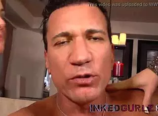 tattooed blonde with big tits in cum swapping fun 😈