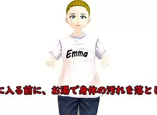 Anime woman boldly takes a bath in a Japanese public bath