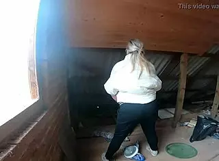 This family weekend on the farm, mommy is undressing and showing her big tits and ass! 😏