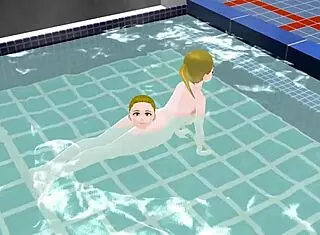 Anime woman boldly takes a bath in a Japanese public bath