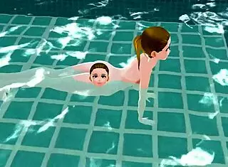 Anime woman boldly takes a bath in a Japanese public bath